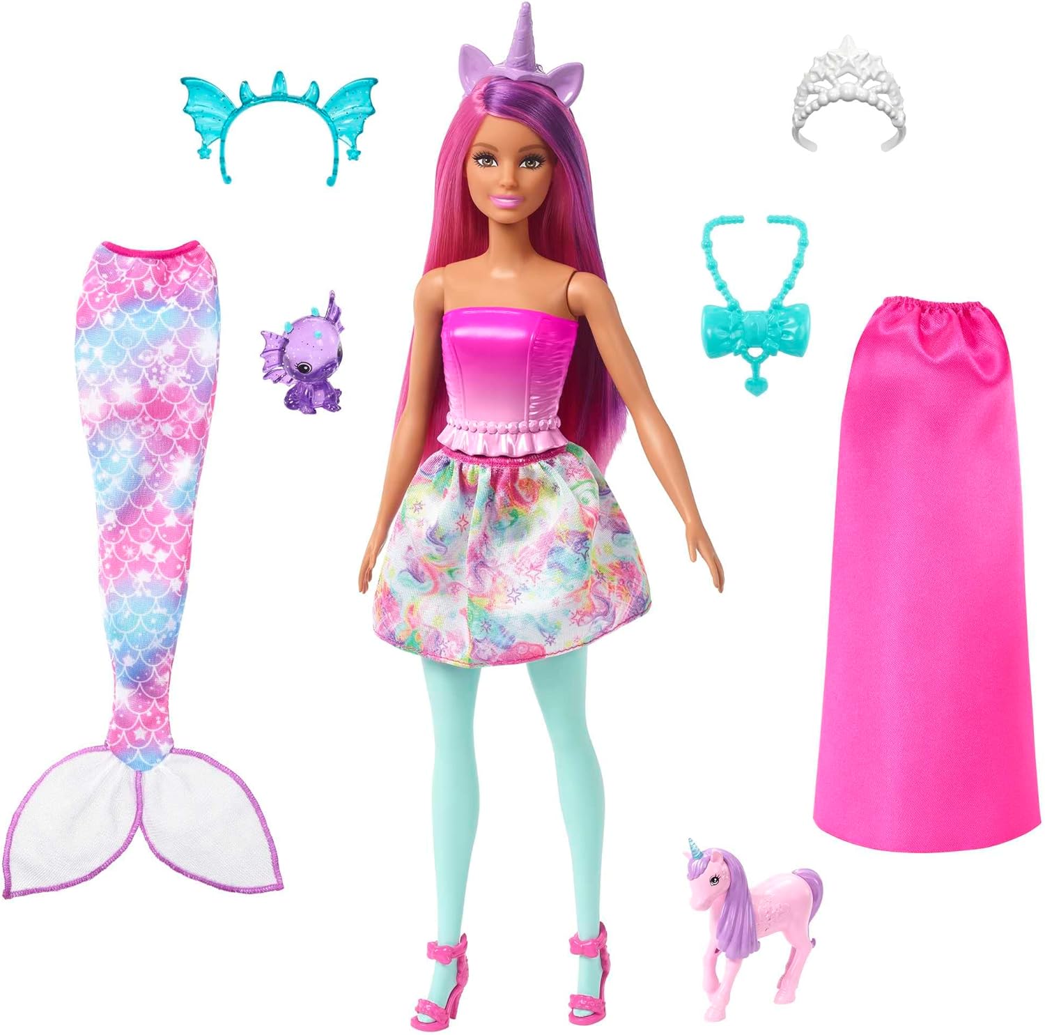 Mattel Barbie: Lalka do przebierania z ogonem syrenki i skrzydłem (HLC28)