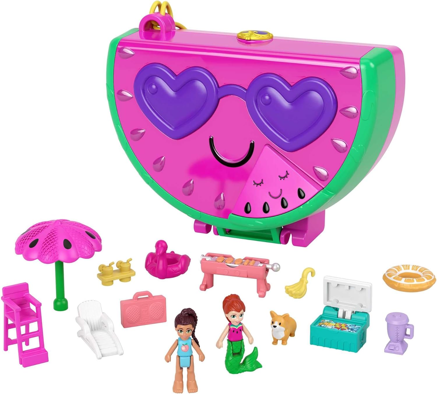 Mattel Polly Pocket - Kompaktowy zestaw do zabawy przy basenie z arbuzem (HCG19)