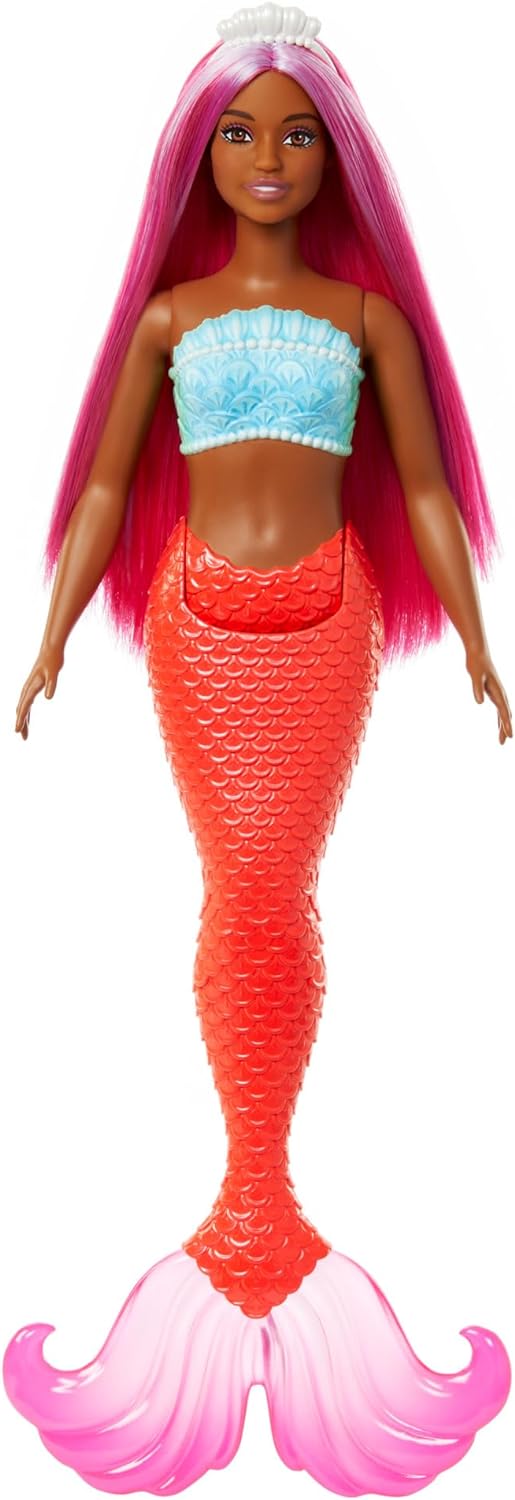Mattel Barbie Dreamtopia: Pomarańczowa syrenka - Lalka o ciemnej karnacji (HRR04)