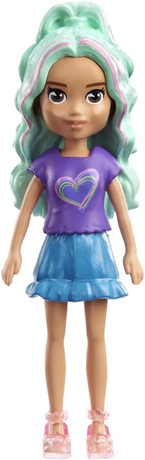 Mattel Polly Pocket Impulse – Lalka z fioletową koszulą i niebieską spódnicą (HKV81)