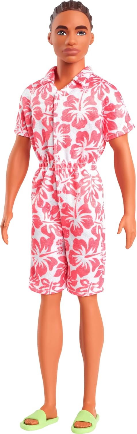Mattel Barbie: Ken - Lalka w hawajskim kombinezonie w kwiaty z brązowymi włosami (HYT99)