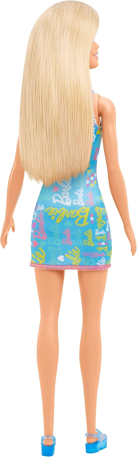 Mattel Barbie w fioletowej sukience z kwiatami – Blondynka w niebieskiej sukience (HGM59)