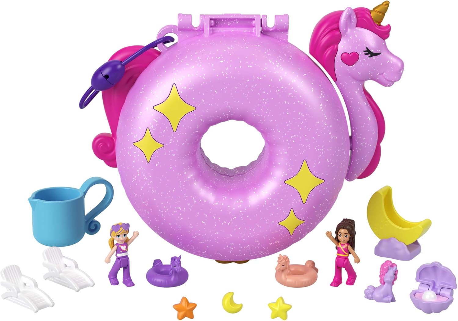 Mattel Polly Pocket: Pustolovščina v Sparkle Cove - Kompaktni enorožec na napihljivi blazini (HKV34)