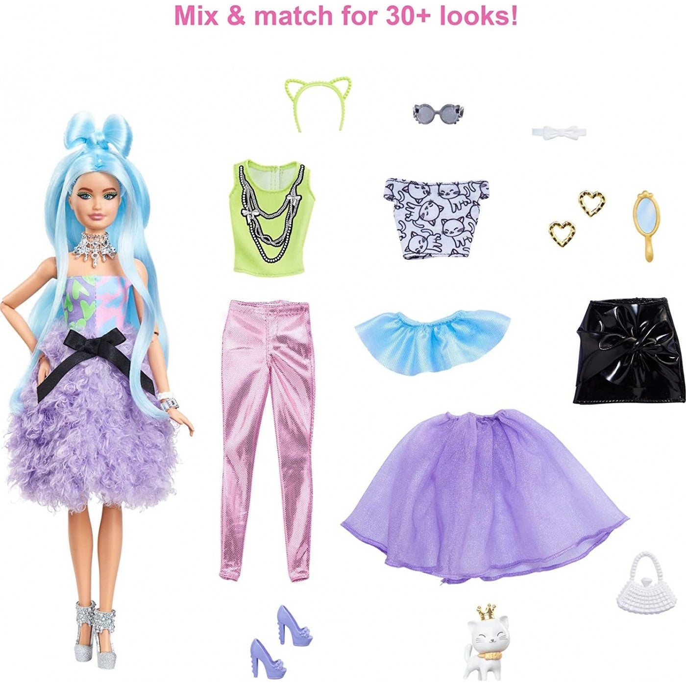 Mattel Barbie Extra - Lutka s modrimi lasmi in dodatki (GYJ69)