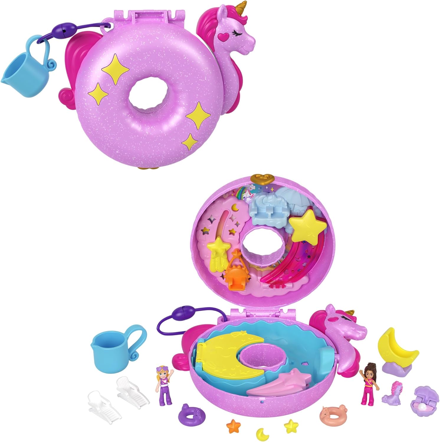 Mattel Polly Pocket: Pustolovščina v Sparkle Cove - Kompaktni enorožec na napihljivi blazini (HKV34)